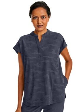 healing hands Gray Tunic Scrub Top with Pink Trim